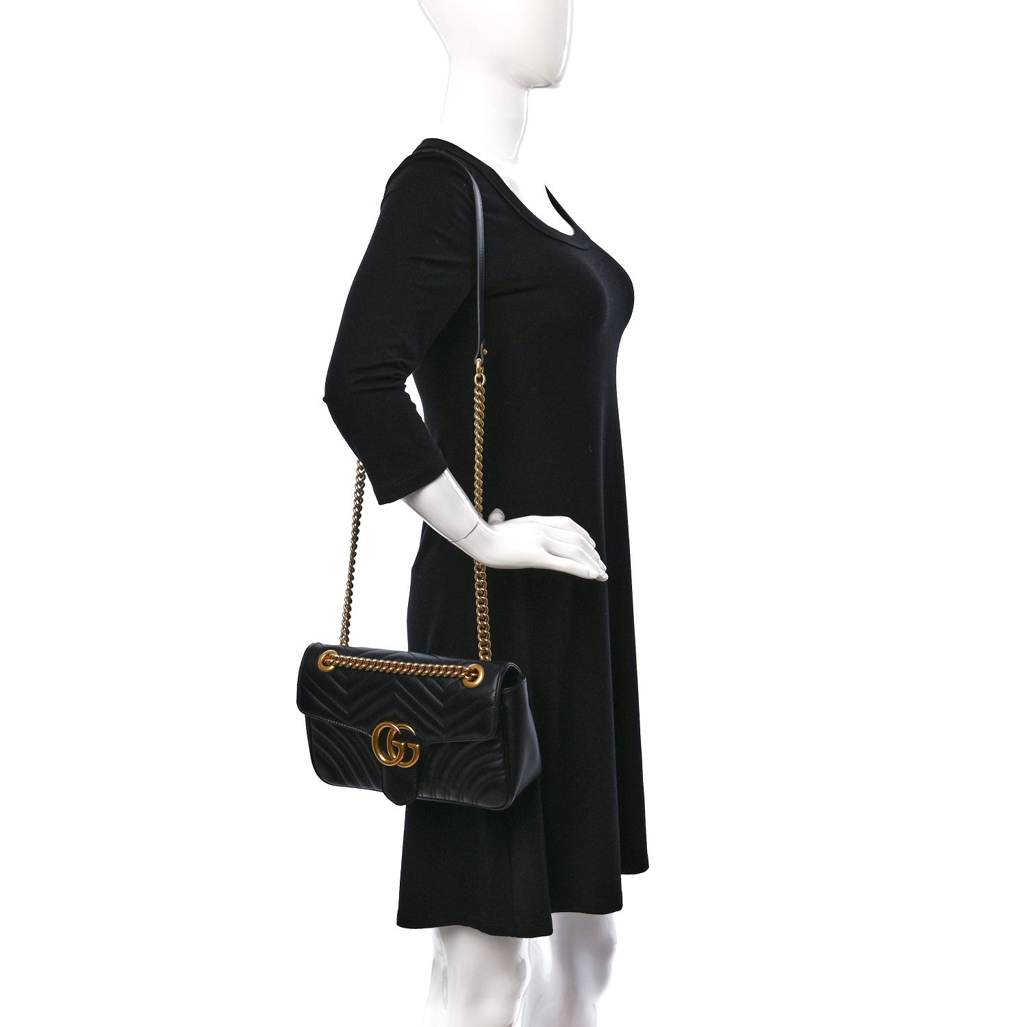 Gucci Calfskin Matelasse Small GG Marmont Shoulder Bag Black 2 of 9