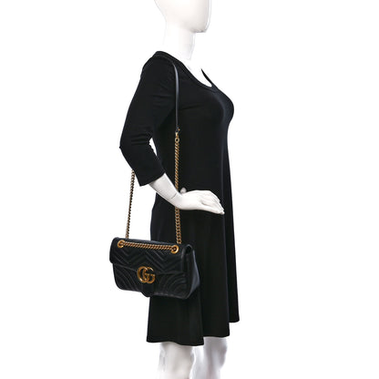 Gucci Calfskin Matelasse Small GG Marmont Shoulder Bag Black 2 of 9