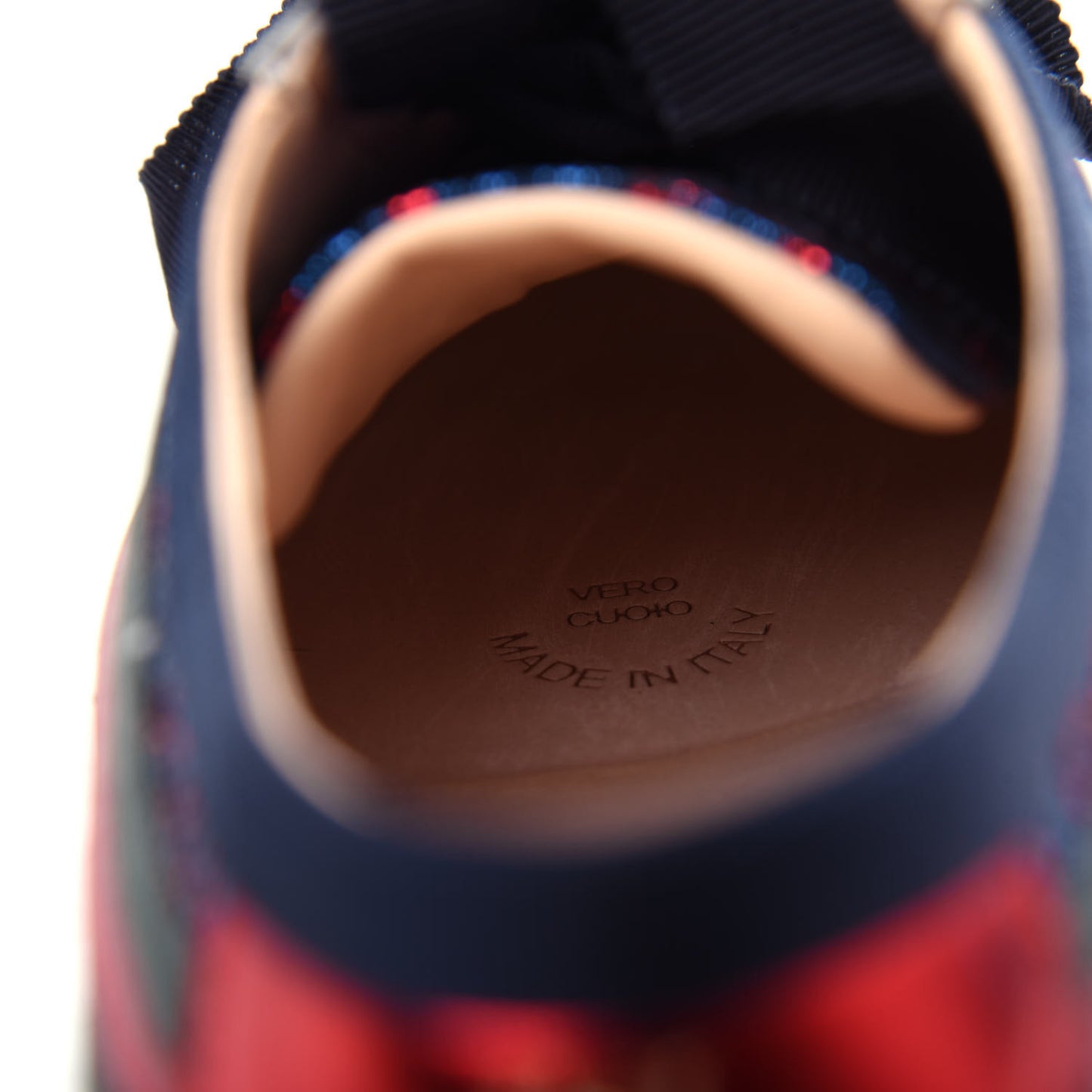 Lurex Calfskin Web GG Monogram Womens Falacer Sneakers 35.5 Iridescent Blue Iridescent Red Silver