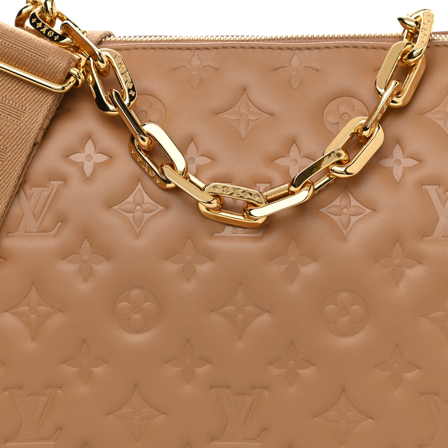 Lambskin Embossed Monogram Coussin PM Camel