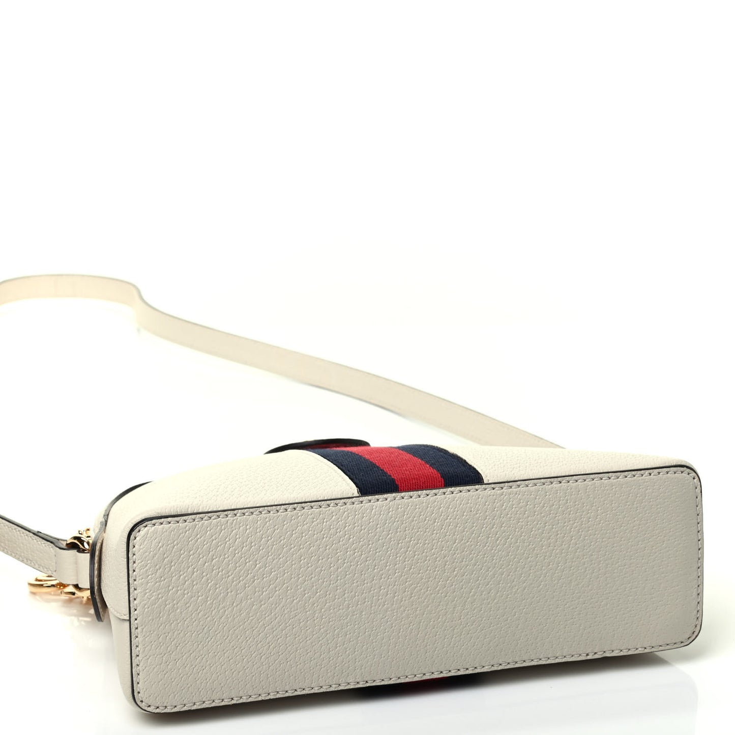 Textured Dollar Calfskin Web Small Ophidia Dome Shoulder Bag Mystic White
