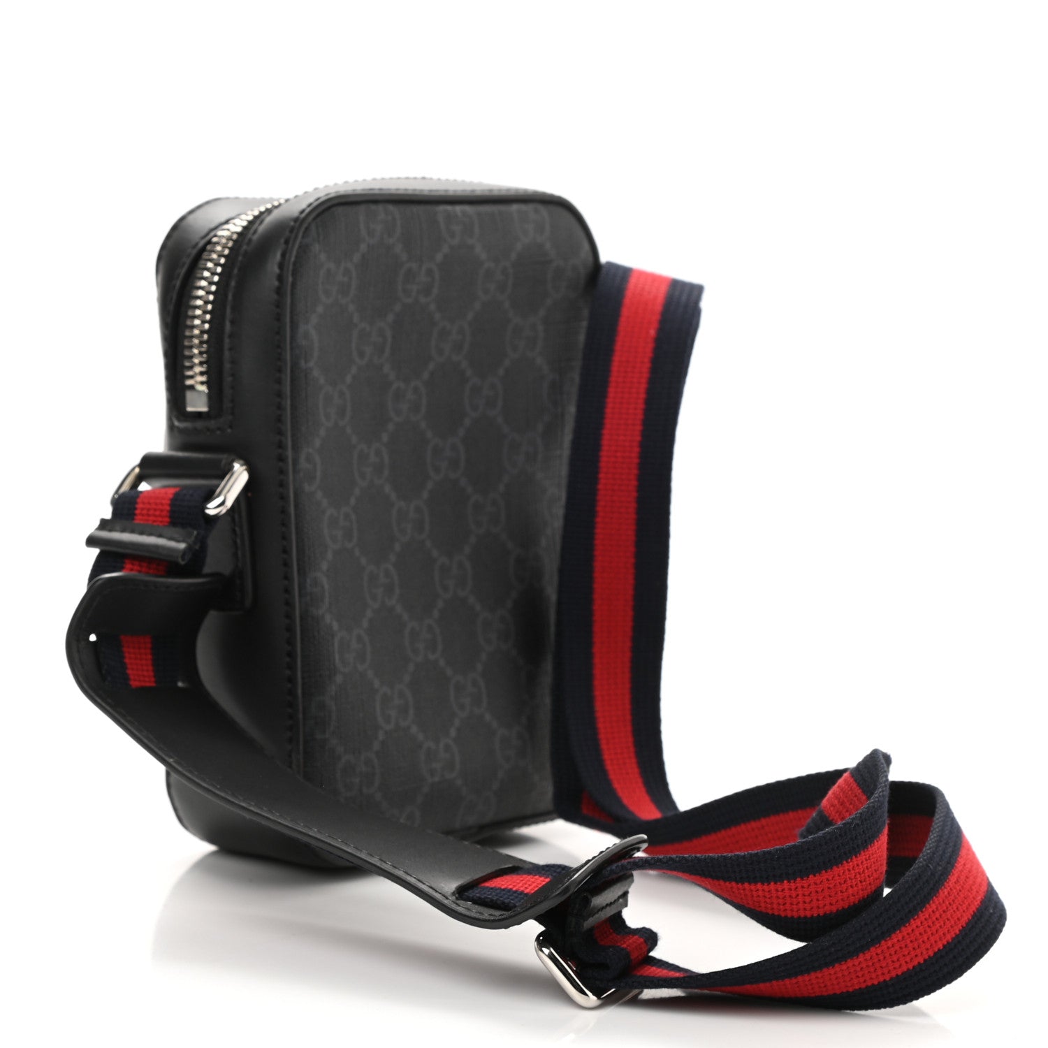 Gucci GG Supreme Monogram Appia Calfskin Web Small Camera Messenger Bag Black Grey 3 of 10
