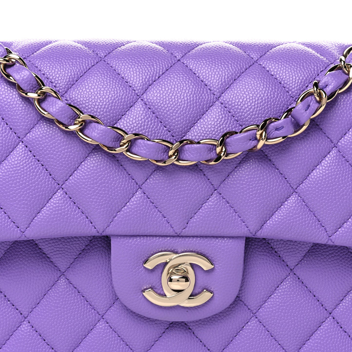 Caviar Quilted Small Double Flap Purple