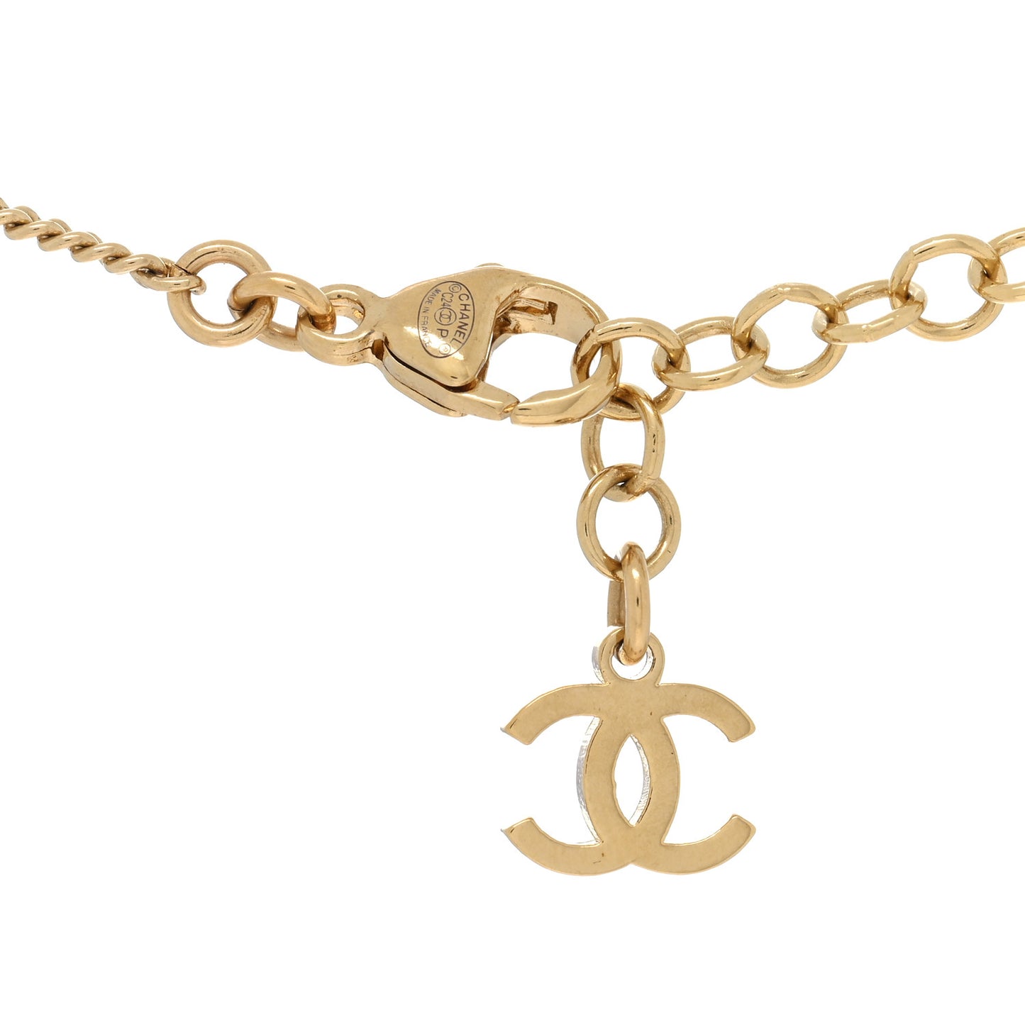 Crystal Quilted CC Chain Necklace Gold