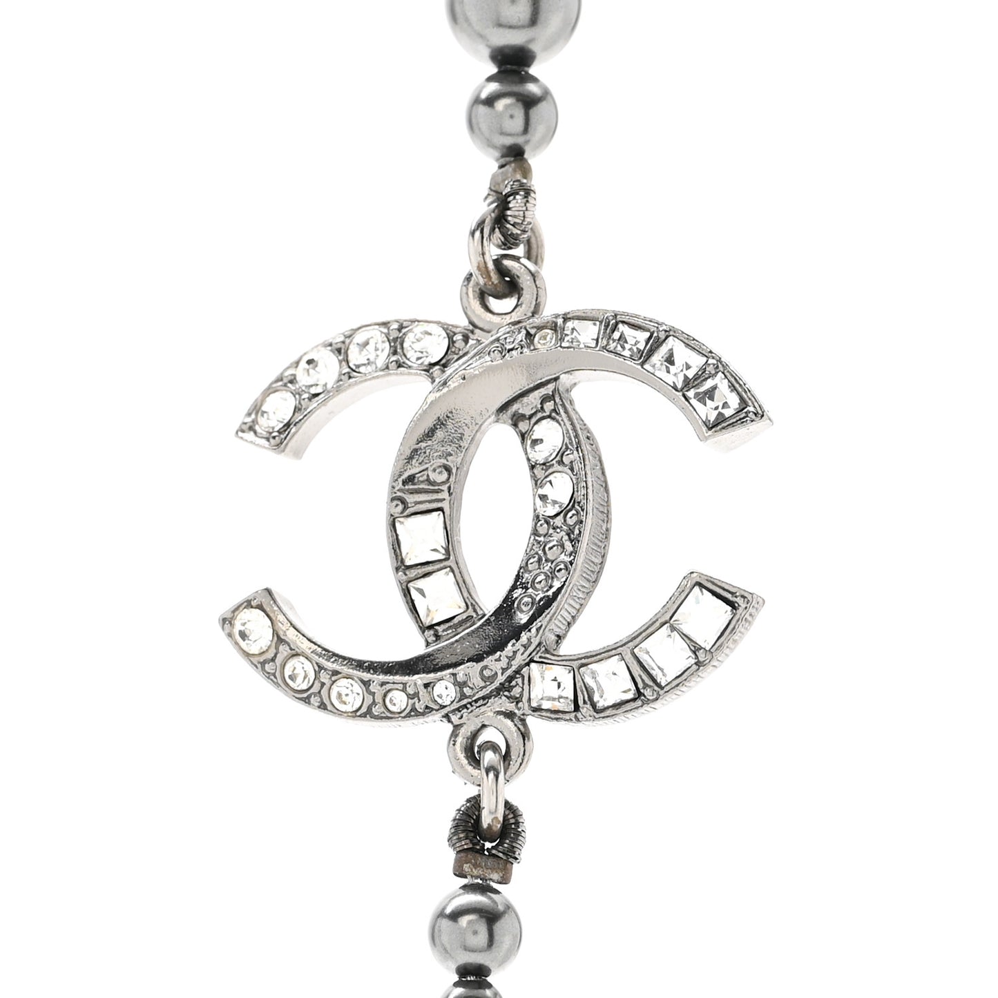Ruthenium Graduated Pearl Crystal CC Long Necklace Dark Grey
