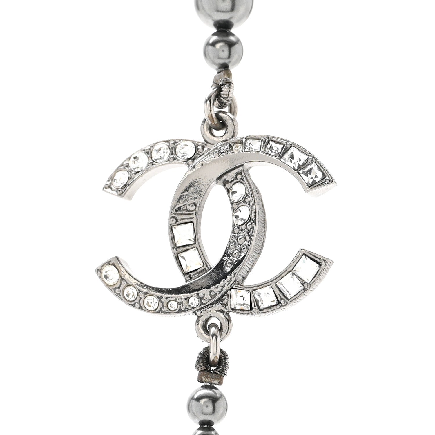Chanel Ruthenium Graduated Pearl Crystal CC Long Necklace Dark Grey 4 of 6