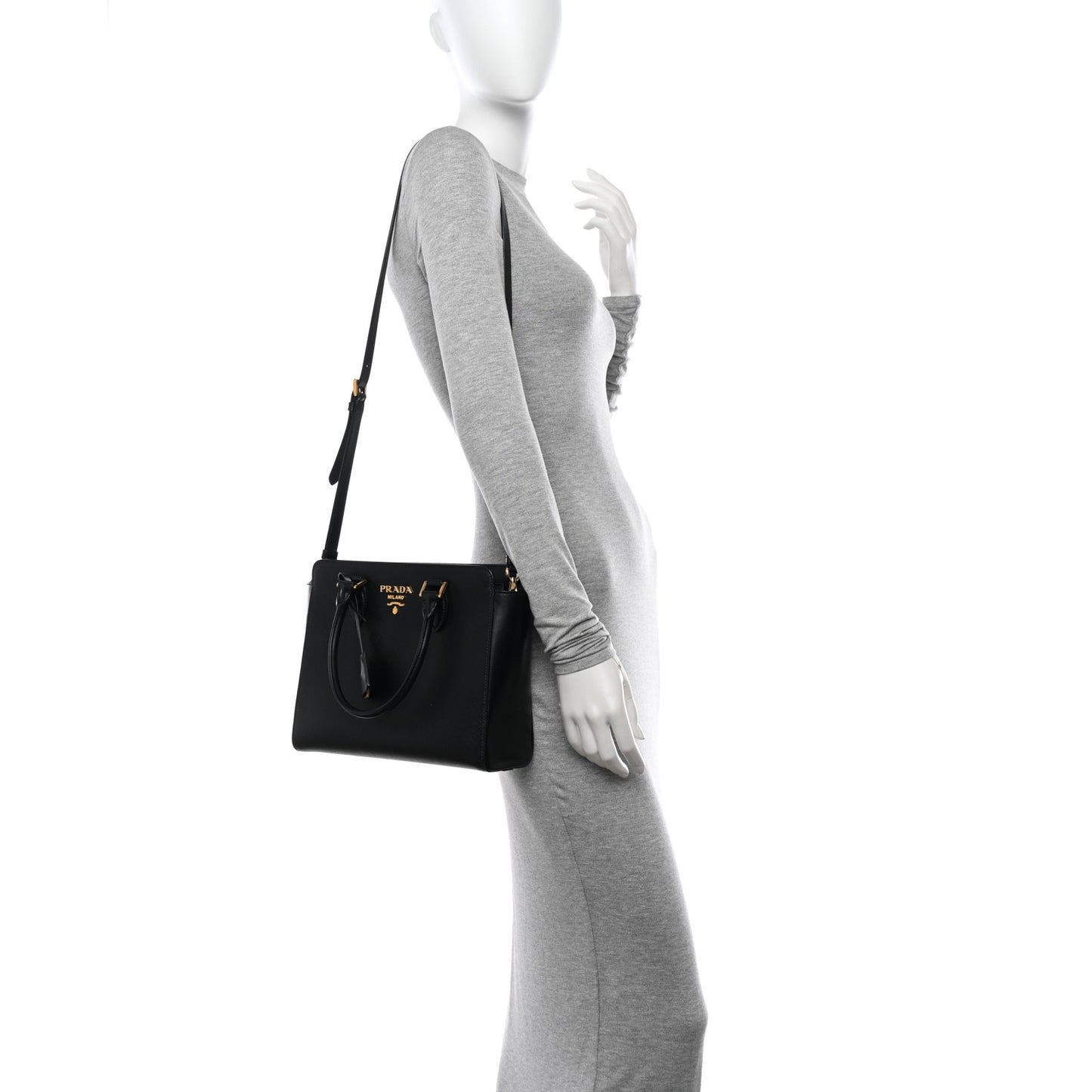 Saffiano Soft Calfskin Small Zippered Tote Black