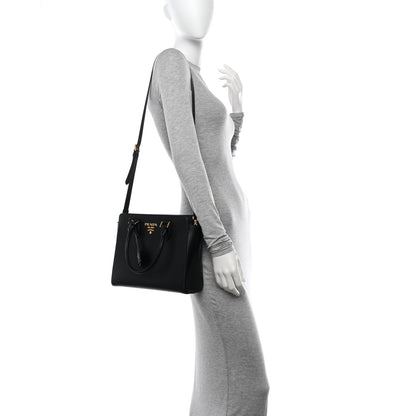 Prada Saffiano Soft Calfskin Small Zippered Tote Black 2 of 11