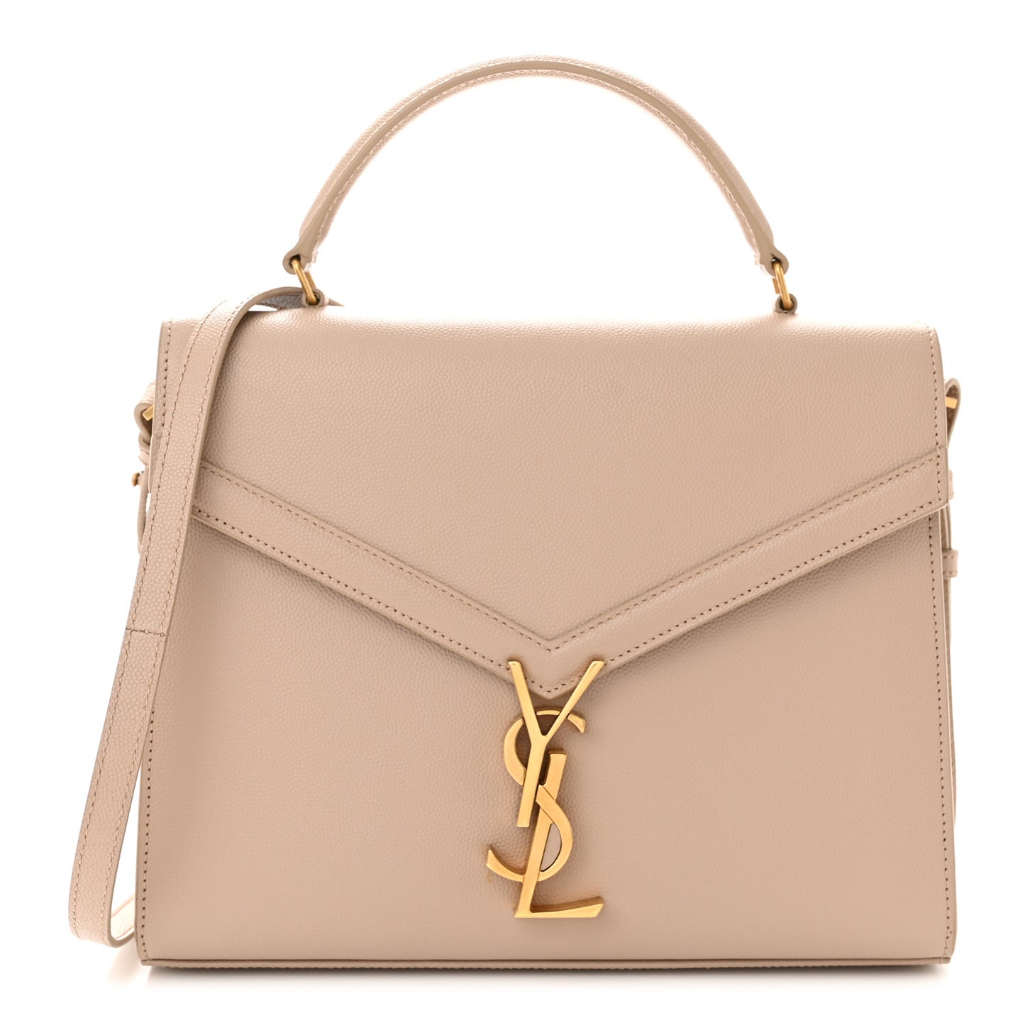 SAINT LAURENT Grain de Poudre Medium Classic Monogram Cassandra Top Handle Beige