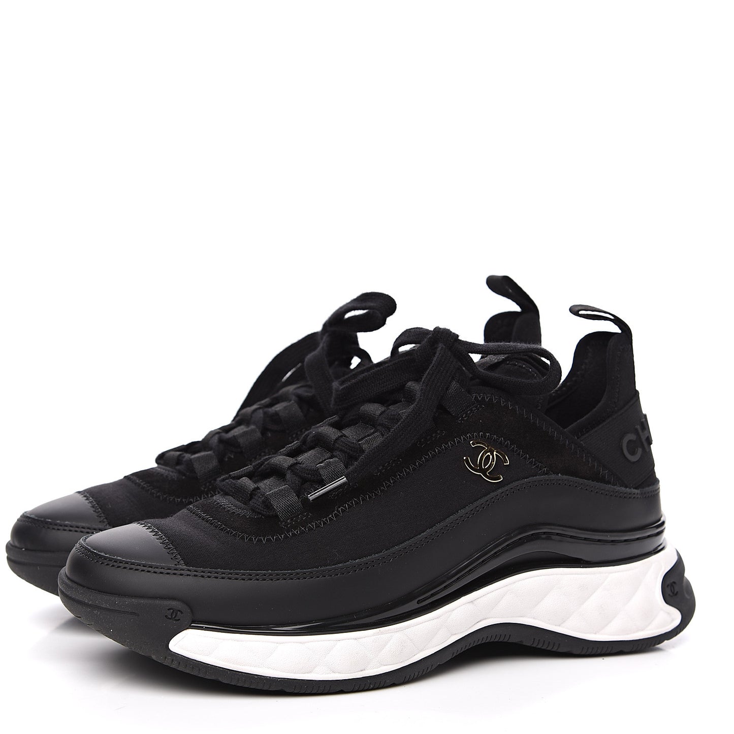 Velvet Calfskin Mixed Fibers CC Sneakers 36.5 Black