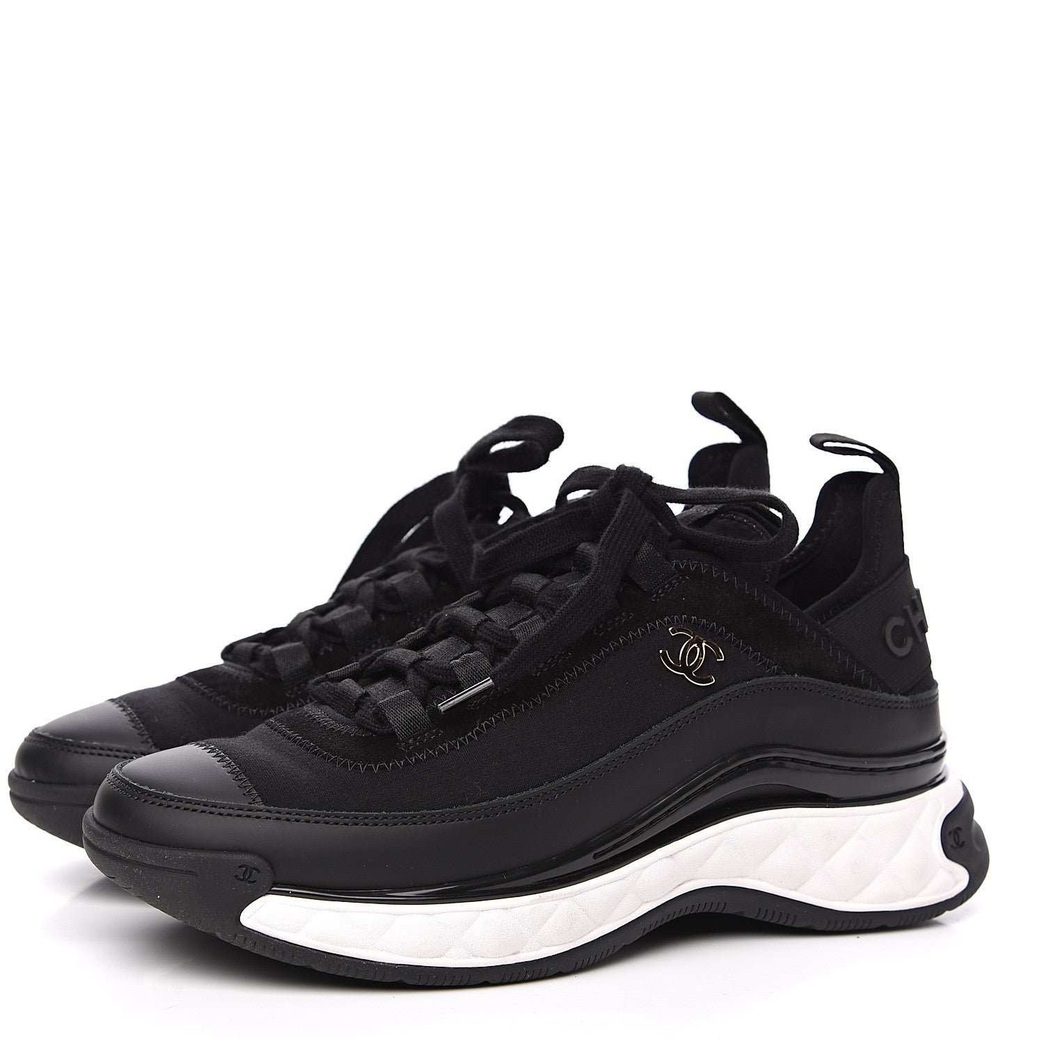 Chanel Velvet Calfskin Mixed Fibers CC Sneakers 36.5 Black 3 of 7