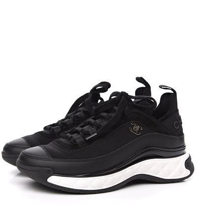 Chanel Velvet Calfskin Mixed Fibers CC Sneakers 36.5 Black 3 of 7