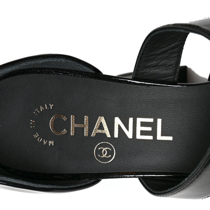 Chanel Patent Goatskin Cap Toe Open Shoes 37.5 Black 6 of 7