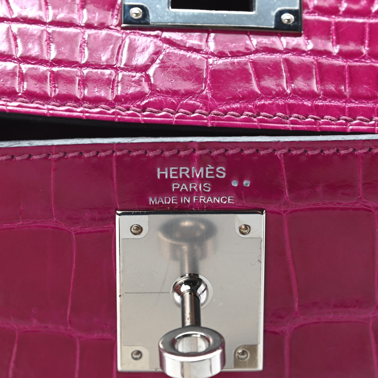 Hermes Shiny Niloticus Crocodile Kelly Sellier 28 Rose Scheherazade 6 of 11
