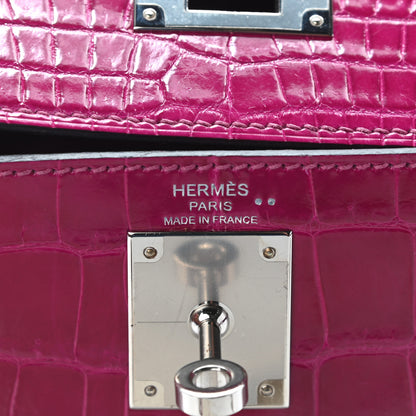 Hermes Shiny Niloticus Crocodile Kelly Sellier 28 Rose Scheherazade 6 of 11
