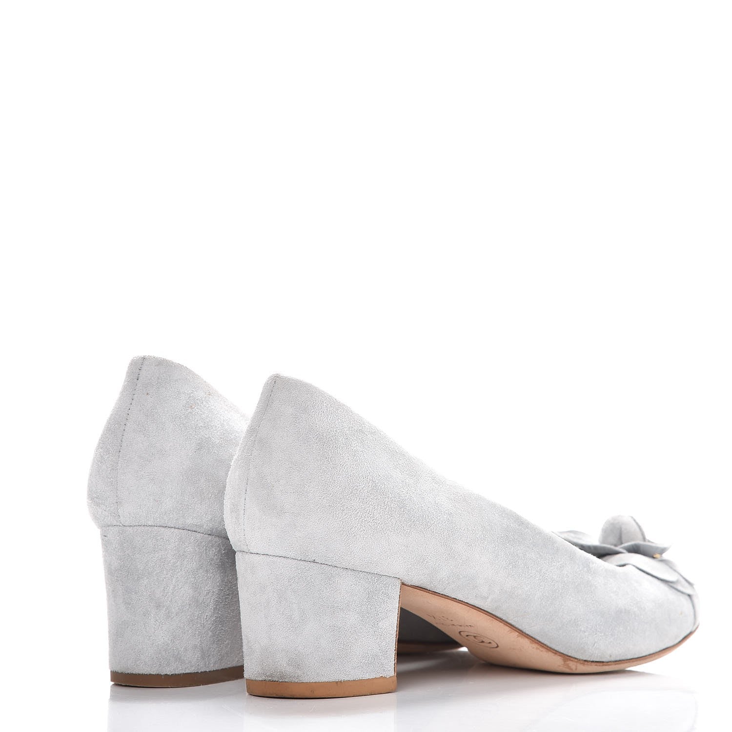 Chanel Suede Calfskin Camellia Ballerina Pumps 37.5 Light Blue 4 of 15