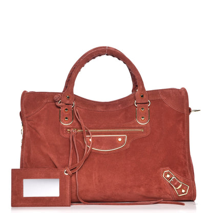 Balenciaga Baby Daim Suede Gold Metallic Edge Hardware City Bois De Rose Fonce 1 of 8