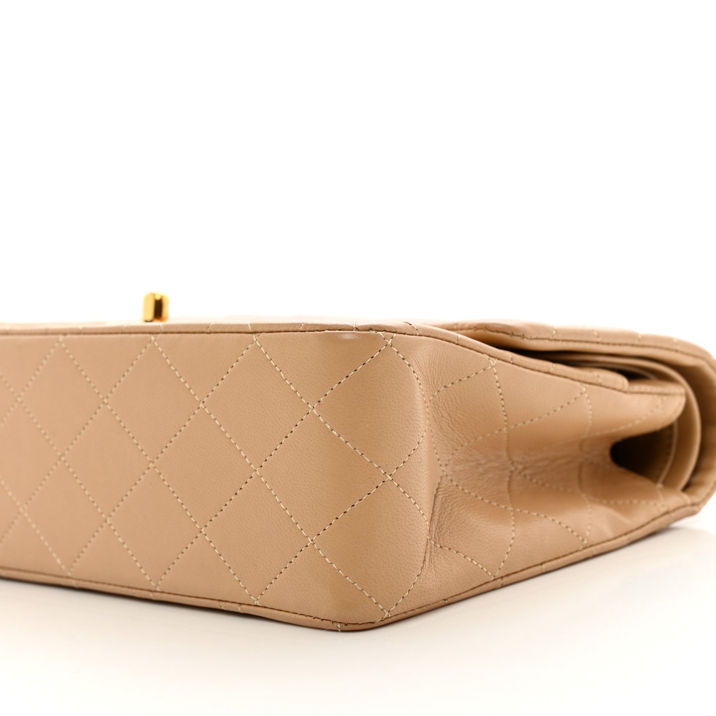 Lambskin Quilted Medium Double Flap Beige