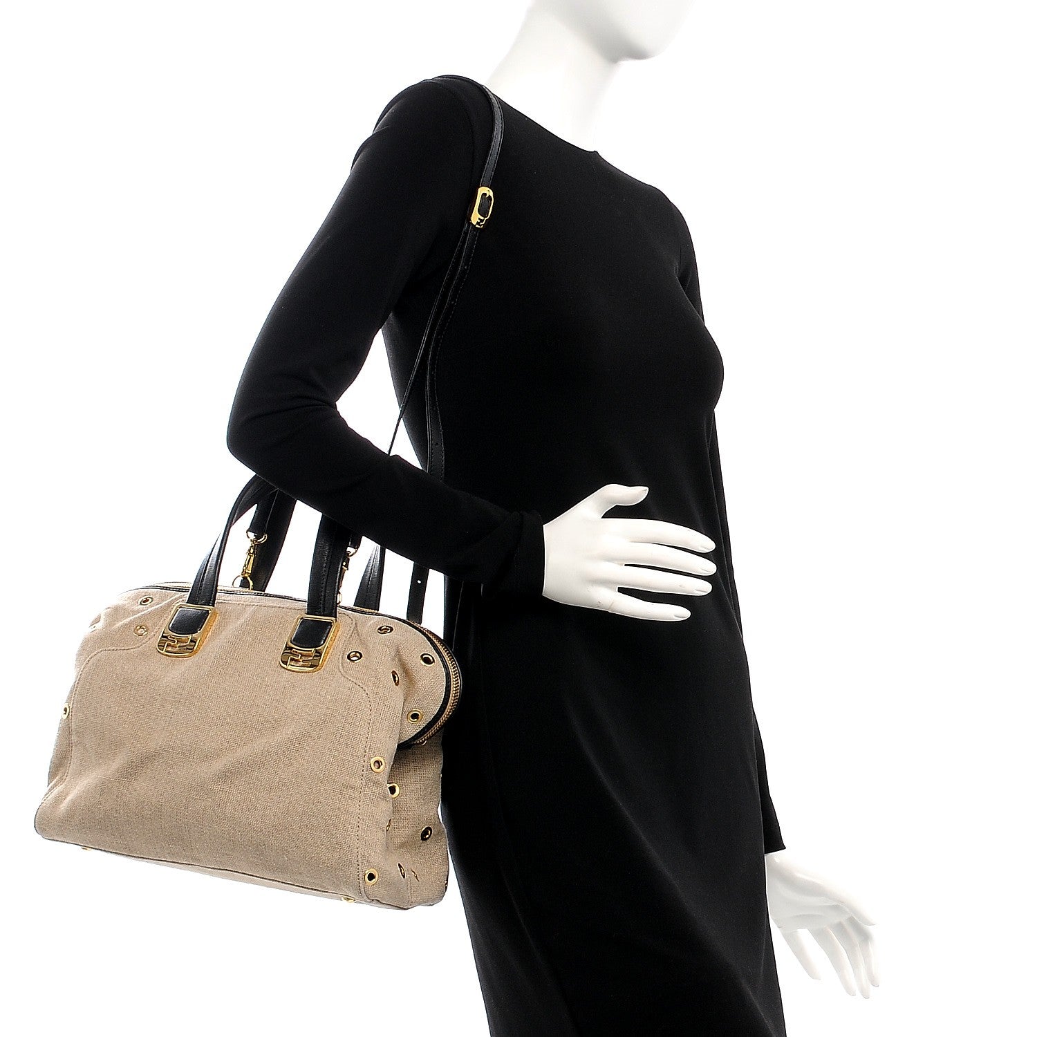 Fendi Linen Grommet Small Chameleon Tote Natural 2 of 8