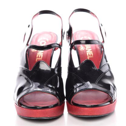 Chanel Patent Wedge Sandals 37 Black Red 2 of 19