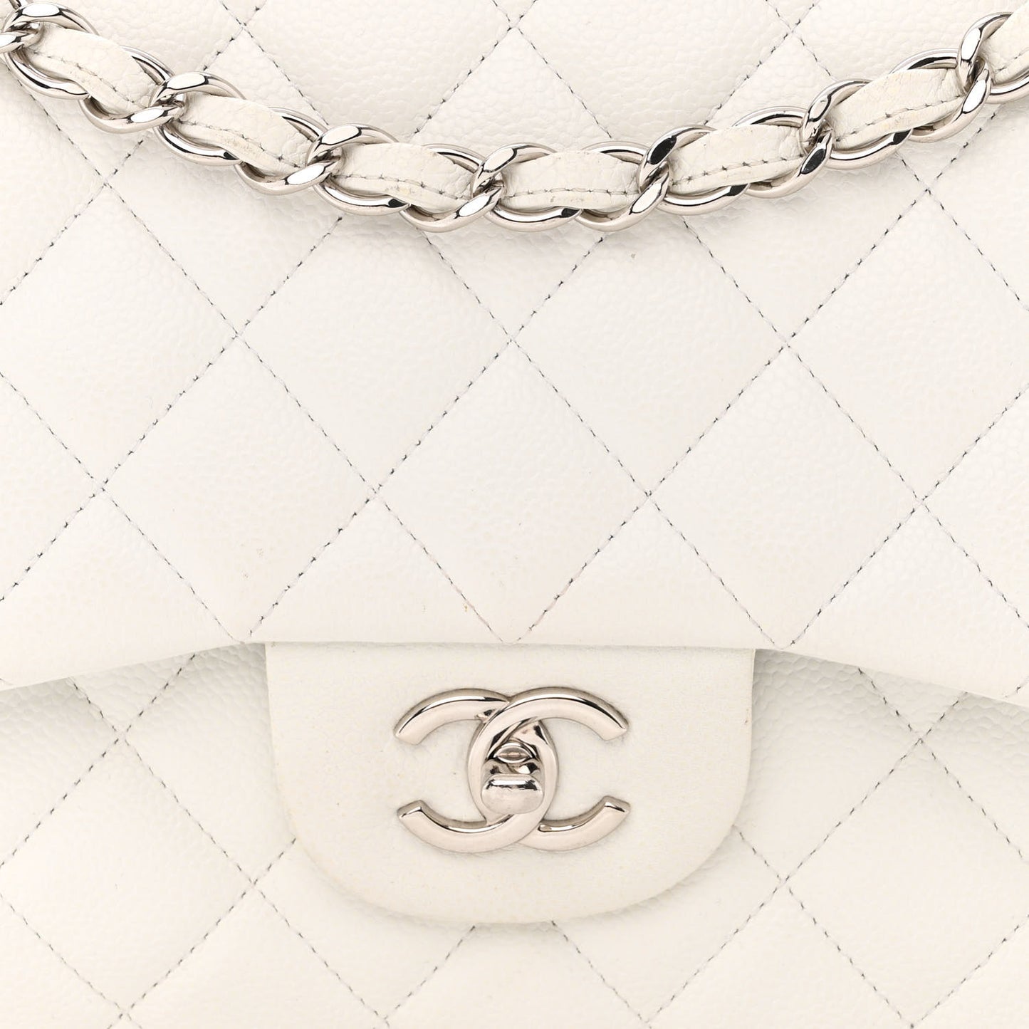 Caviar Quilted Jumbo Double Flap White