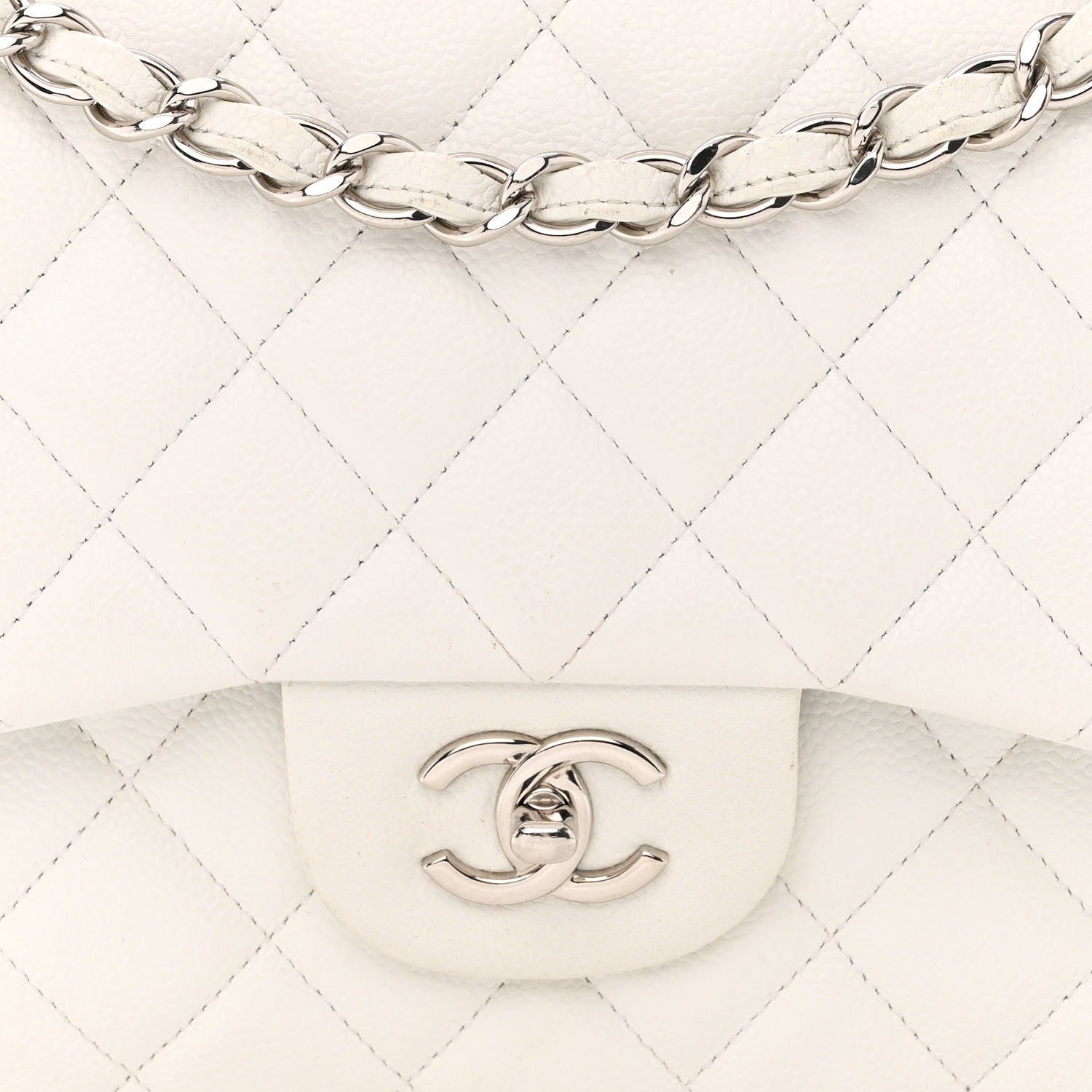 Chanel Caviar Quilted Jumbo Double Flap White 8 of 15