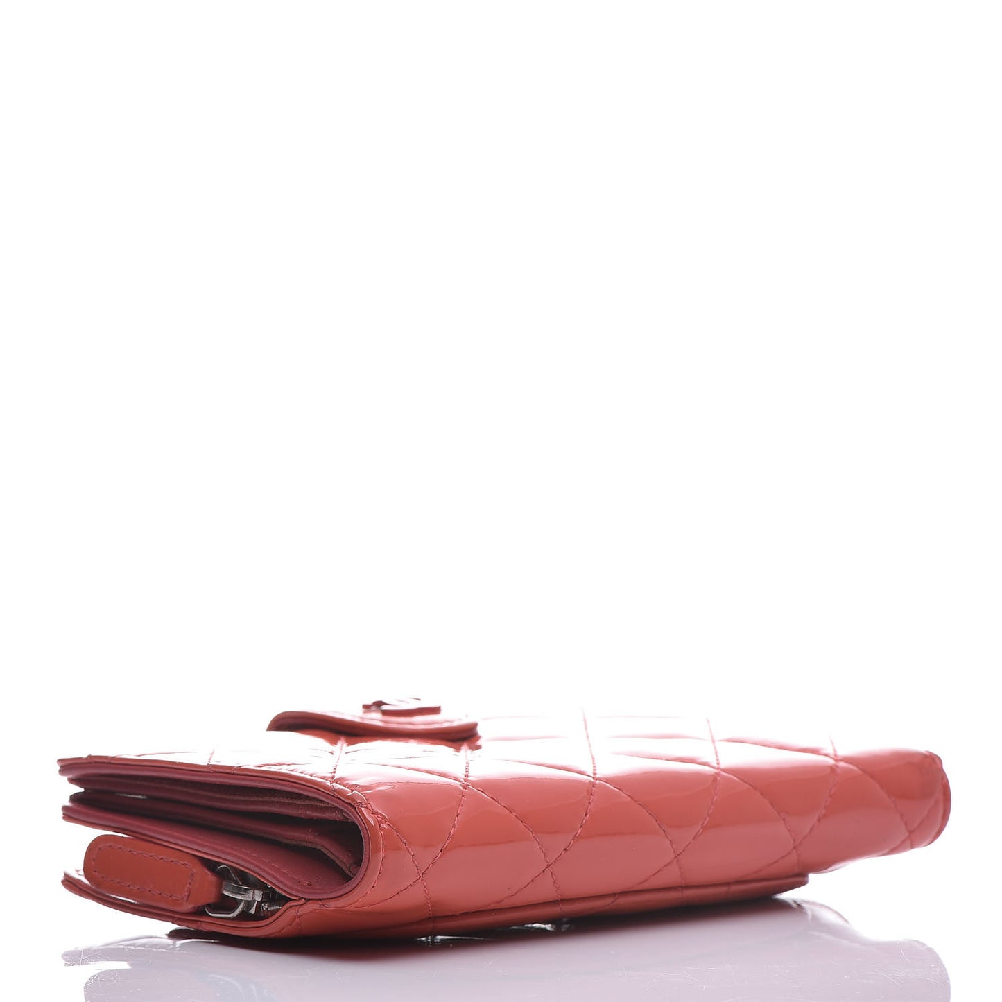 Patent Quilted Zip Pocket Wallet Coral
