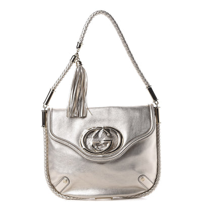Gucci Metallic Calfskin Medium Britt Tassel Shoulder Bag Platinum 1 of 10