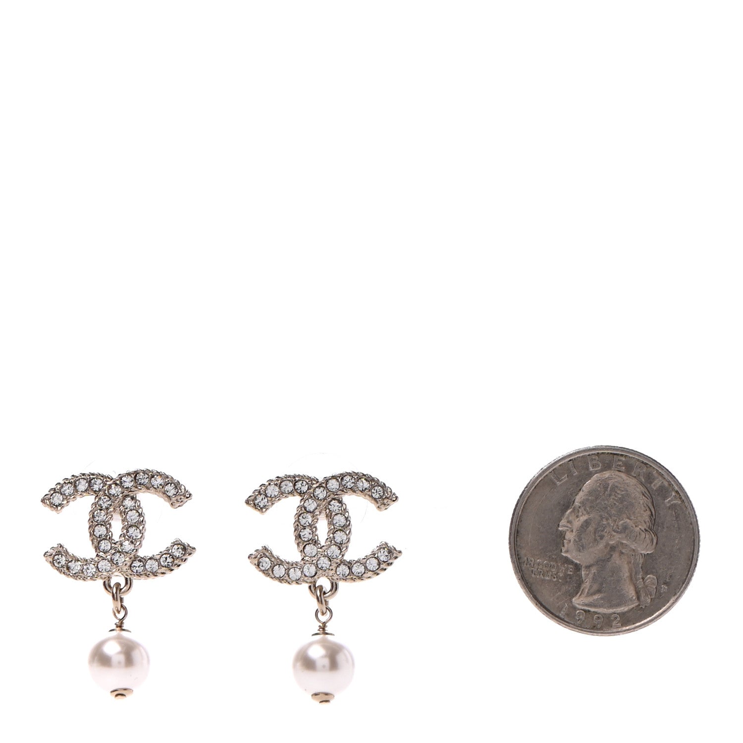 Chanel Crystal Pearl CC Drop Earrings Gold 2 of 4