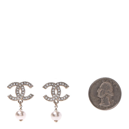 Chanel Crystal Pearl CC Drop Earrings Gold 2 of 4