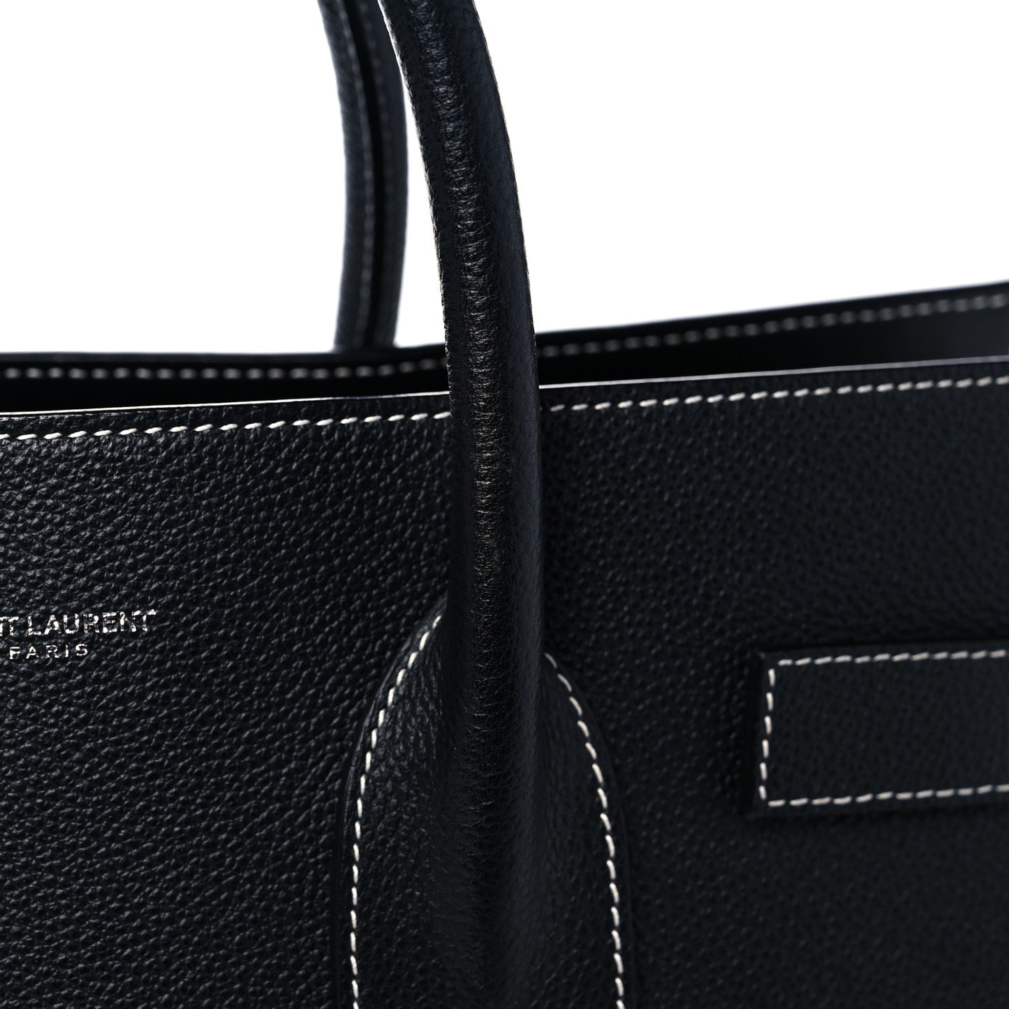 Grained Calfskin Topstitch Small Sac De Jour Black Porcelain