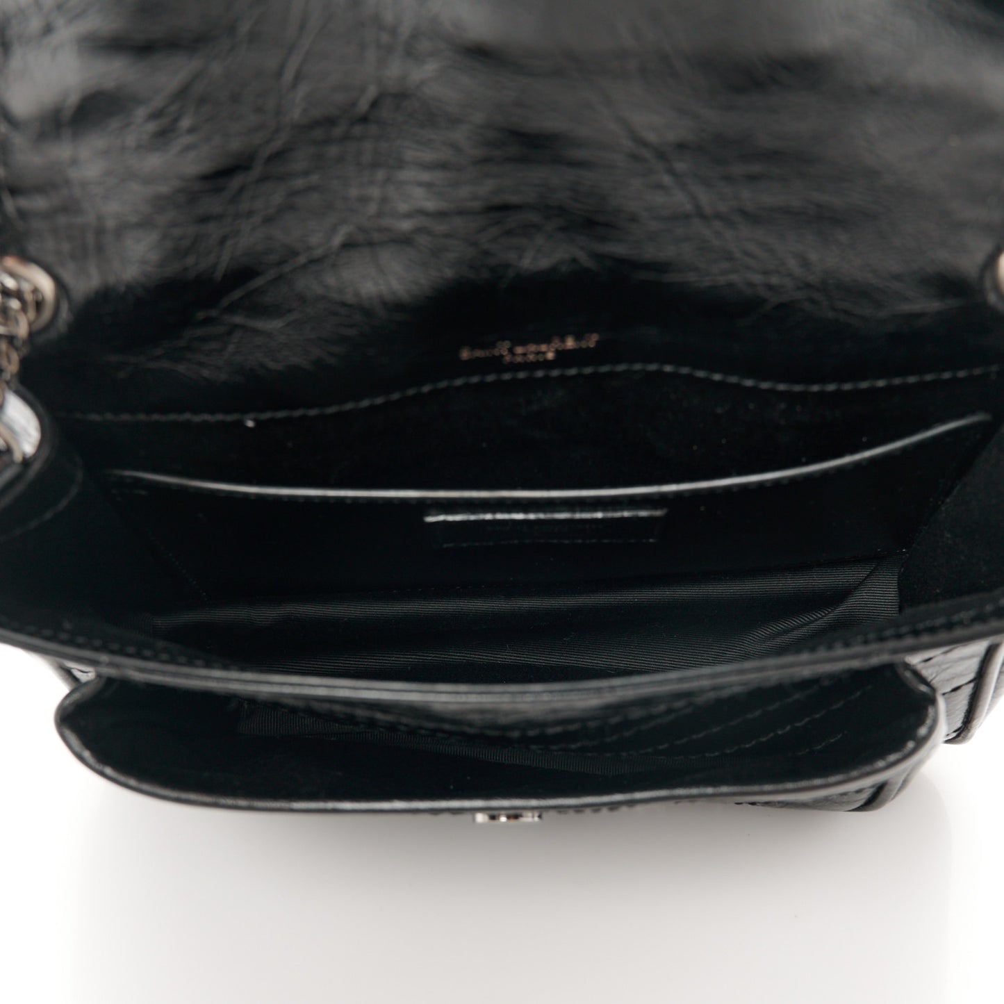 Crinkled Calfskin Matelasse Monogram Baby Niki Chain Satchel Black