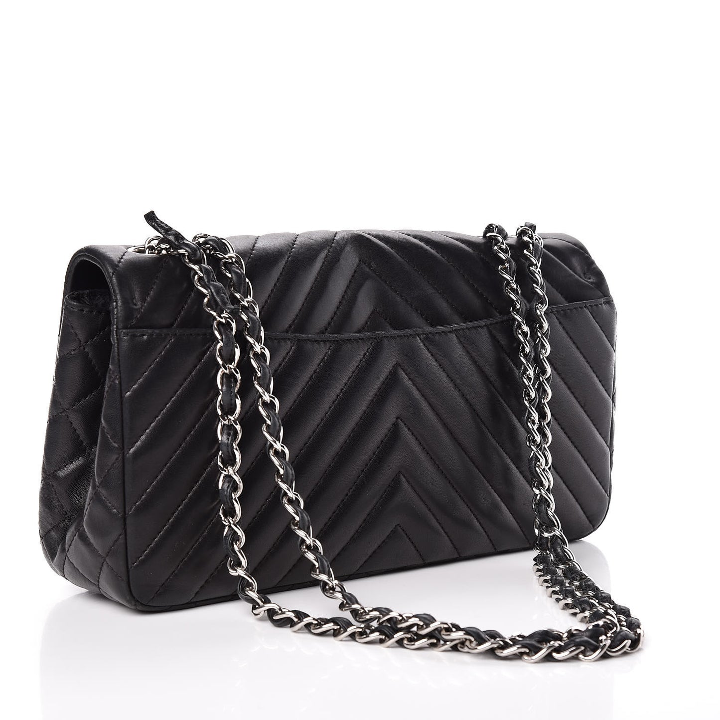 Lambskin Chevron Quilted Single Flap Black