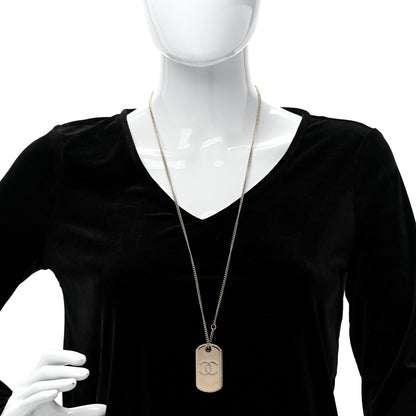 Chanel Metal Crystal Dog Tag Charm Necklace Gold 2 of 6