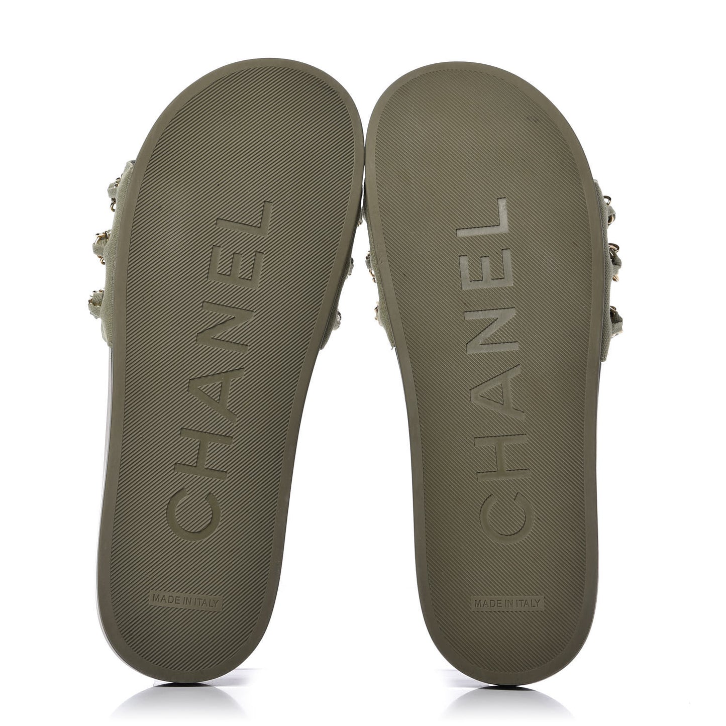 Canvas Chain Flat Sandals 41 Khaki