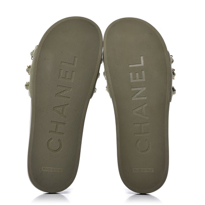 Chanel Canvas Chain Flat Sandals 41 Khaki 5 of 10