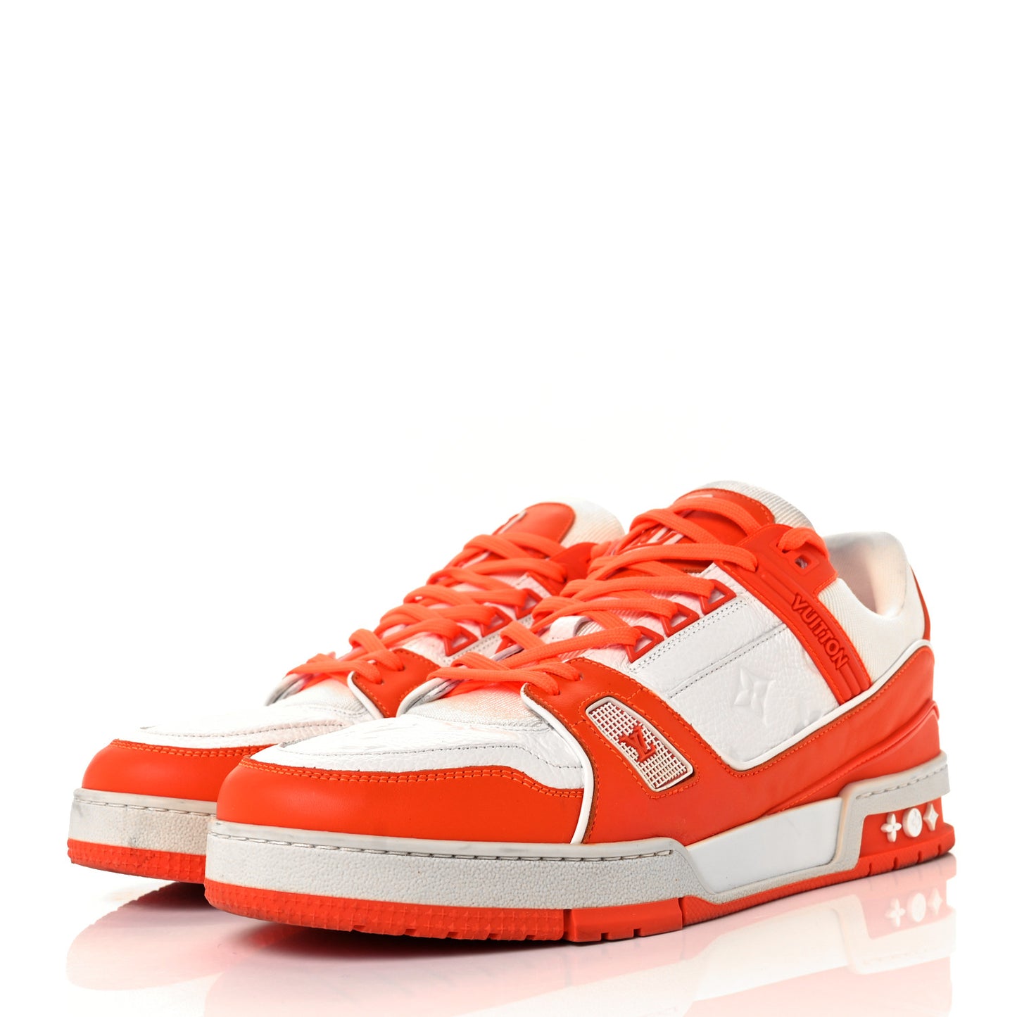 Calfskin Embossed Monogram Mens LV Trainer Sneakers 10.5 Orange
