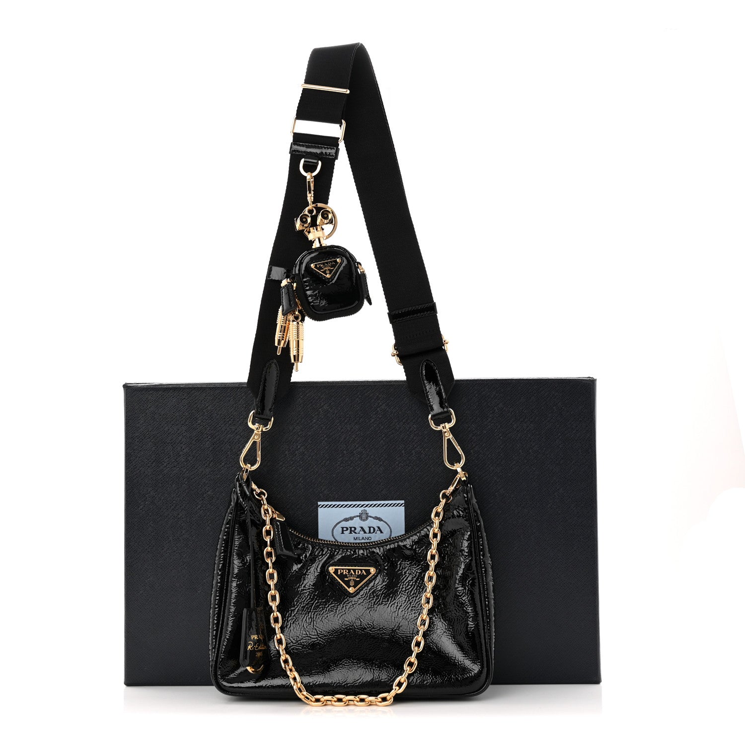 Prada Patent Naplak Re-Edition 2005 Shoulder Bag With Charm Black 12 of 12