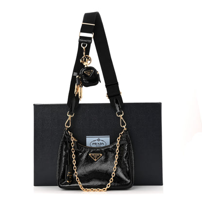 Prada Patent Naplak Re-Edition 2005 Shoulder Bag With Charm Black 12 of 12