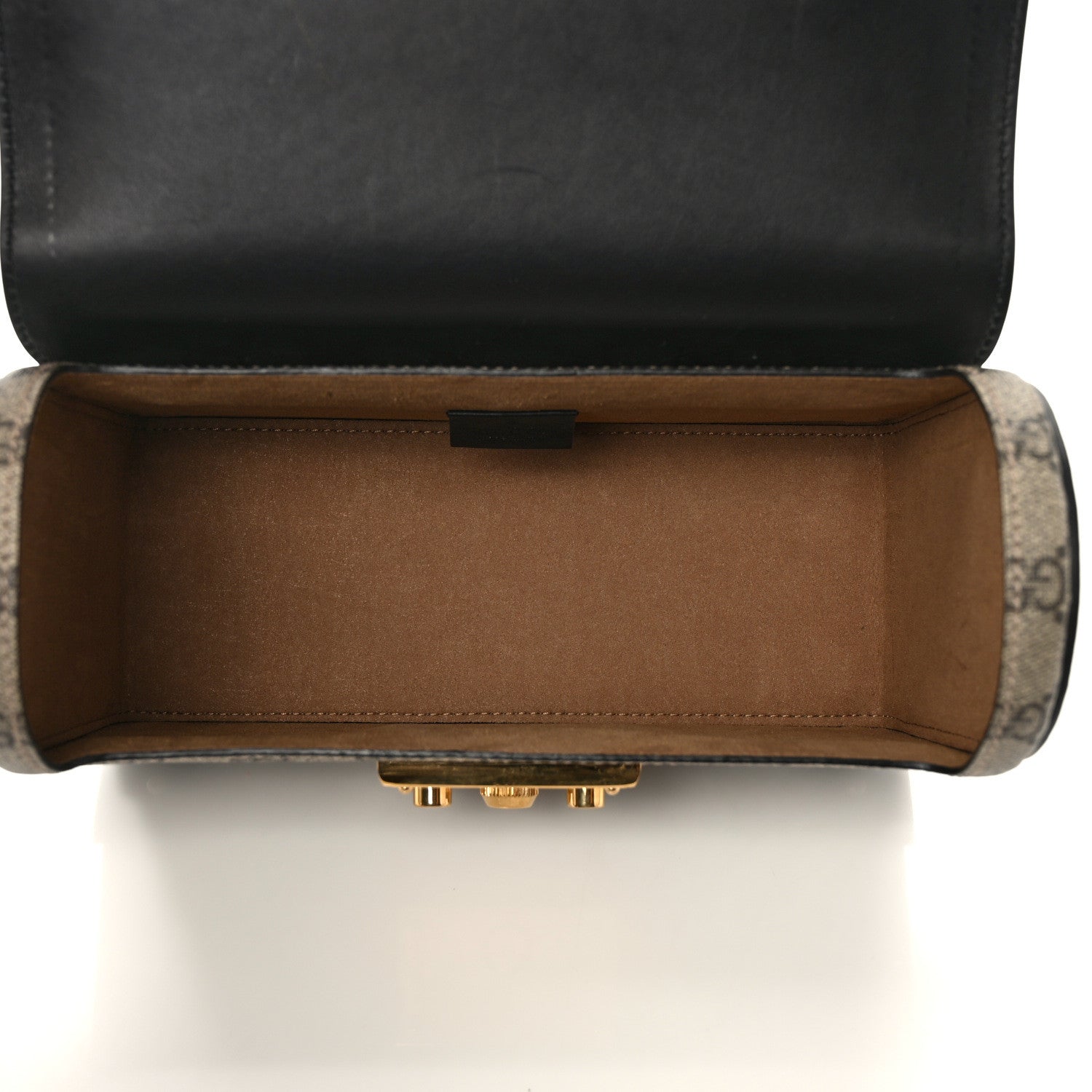 Gucci GG Supreme Monogram Small Padlock Bamboo Shoulder Bag Beige Black Cuir 5 of 8