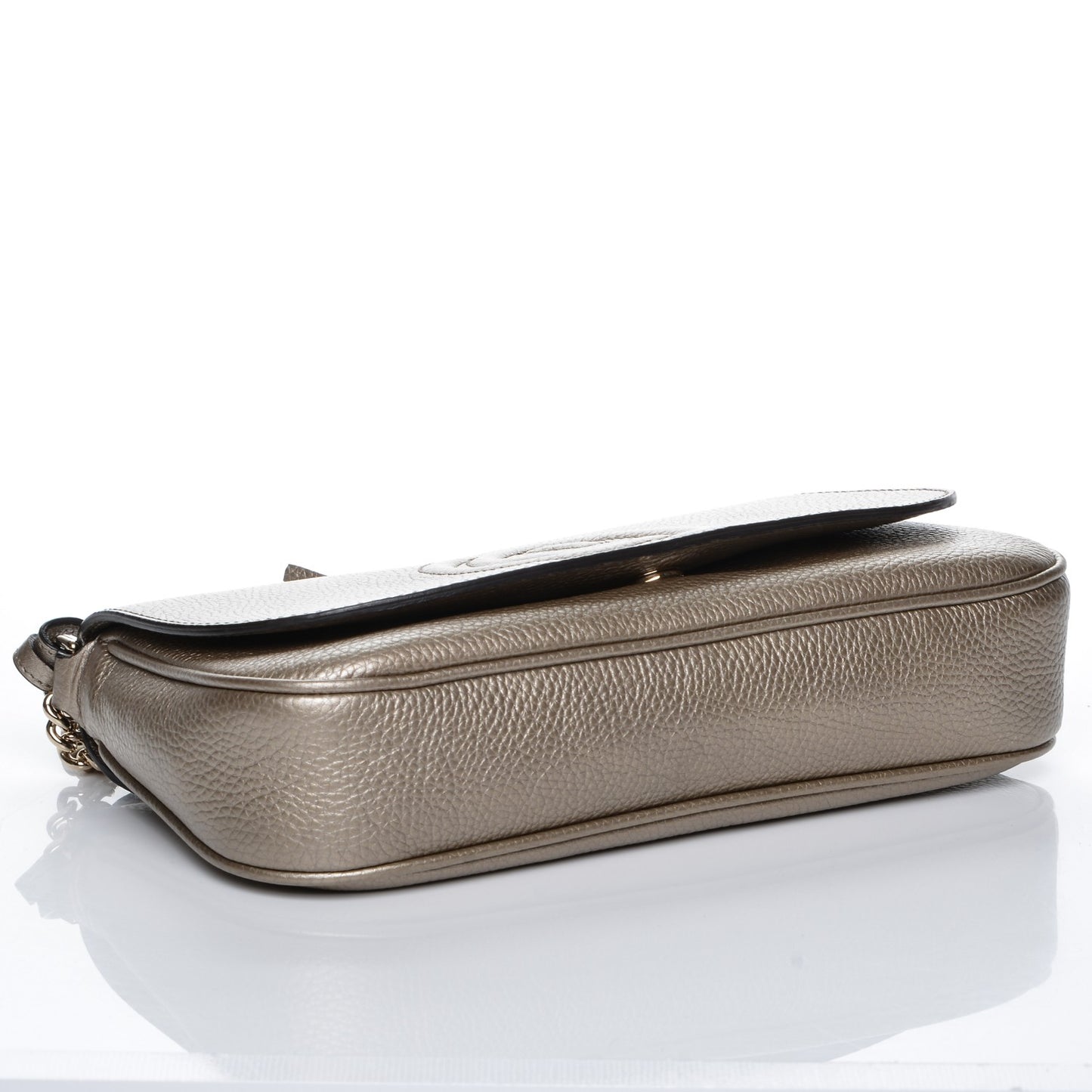 Metallic Pebbled Calfskin Medium Soho Flap Crossbody Golden Beige