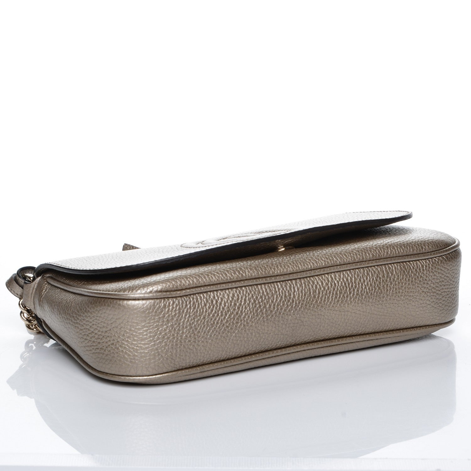 Gucci Metallic Pebbled Calfskin Medium Soho Flap Crossbody Golden Beige 4 of 7