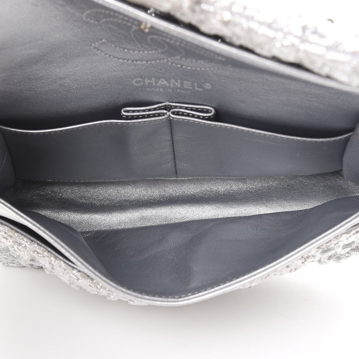 Metallic Lame Quilted Small Double Flap Silver