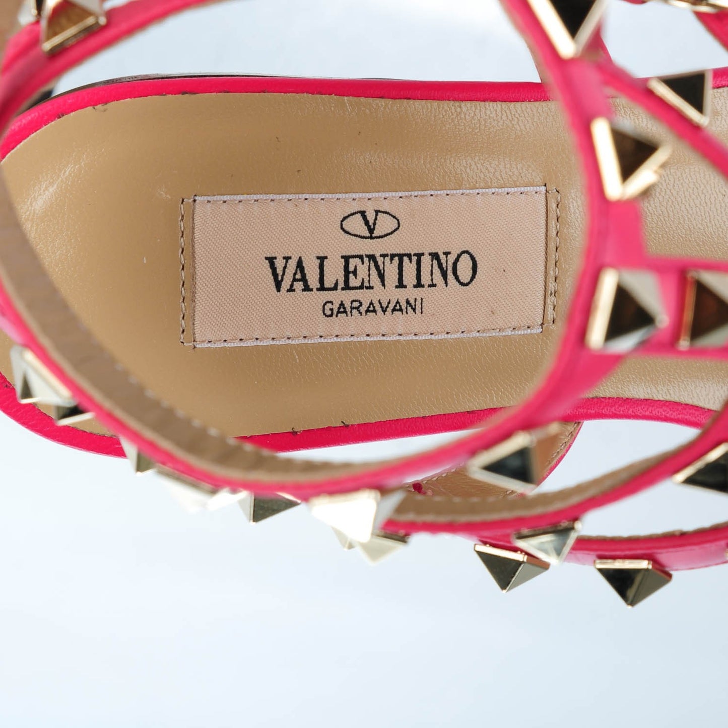 Calfskin Rockstud Ankle Wrap Flat Thong Sandals 35 Fuchsia