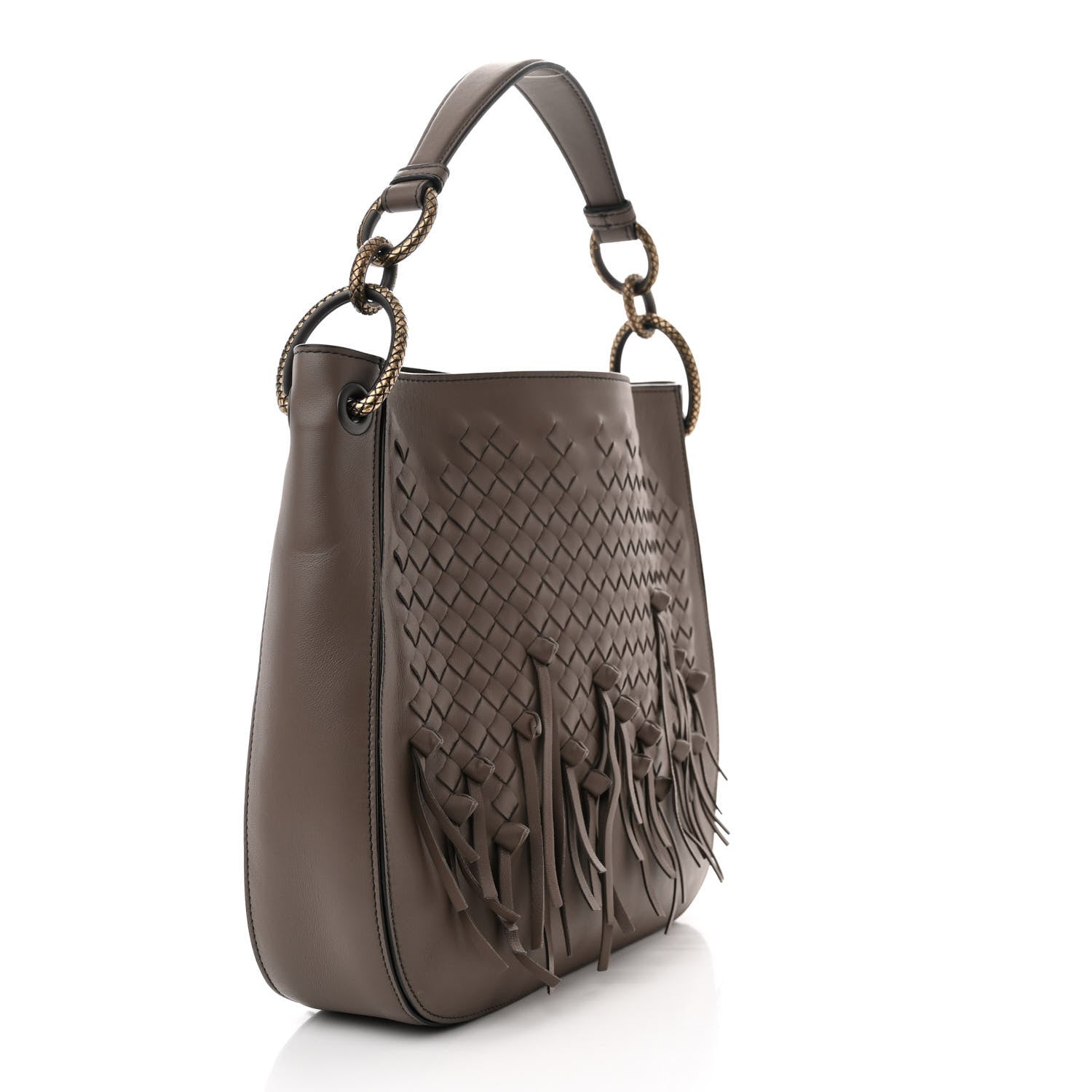 Bottega Veneta Nappa Intrecciato Fringe Brio Loop Hobo Dark Taupe 3 of 10