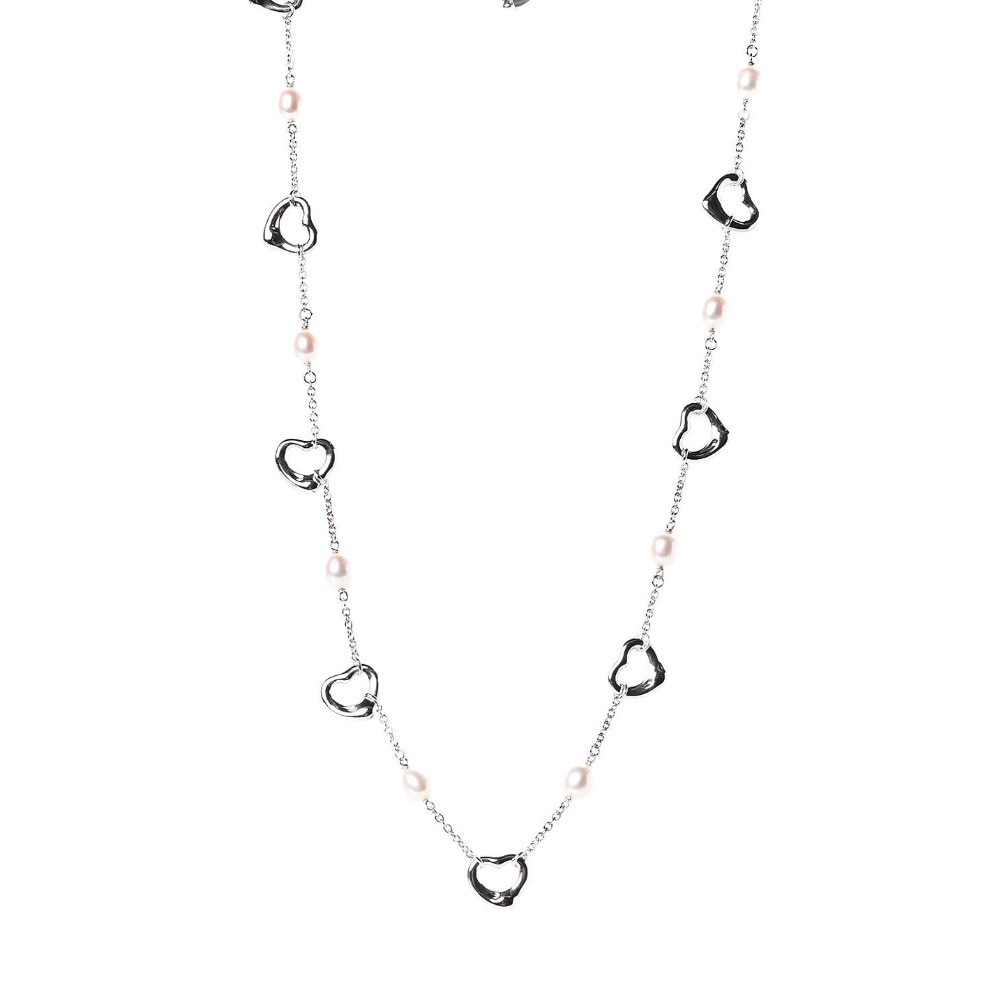 Sterling Silver Pearl Open Heart Station Necklace