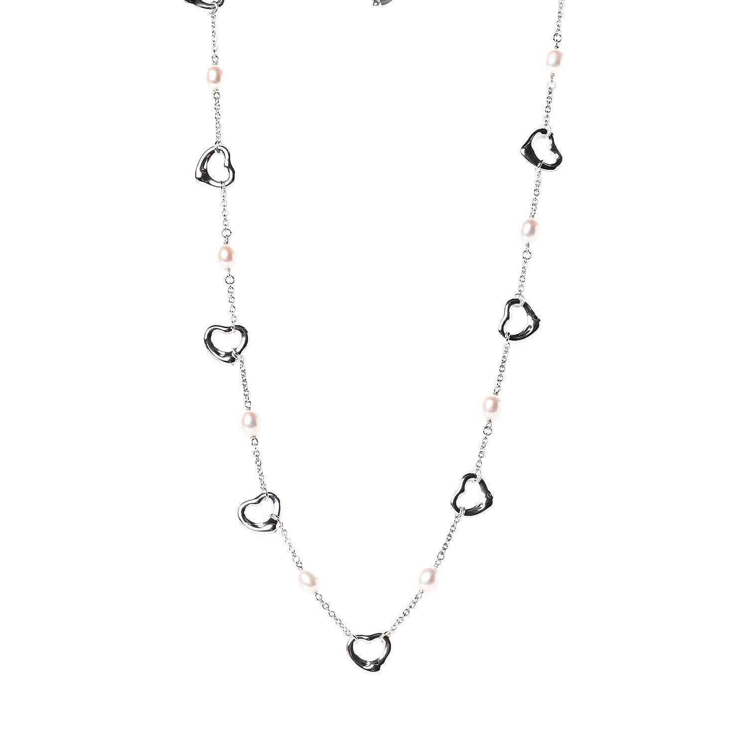Tiffany Sterling Silver Pearl Open Heart Station Necklace 1 of 4