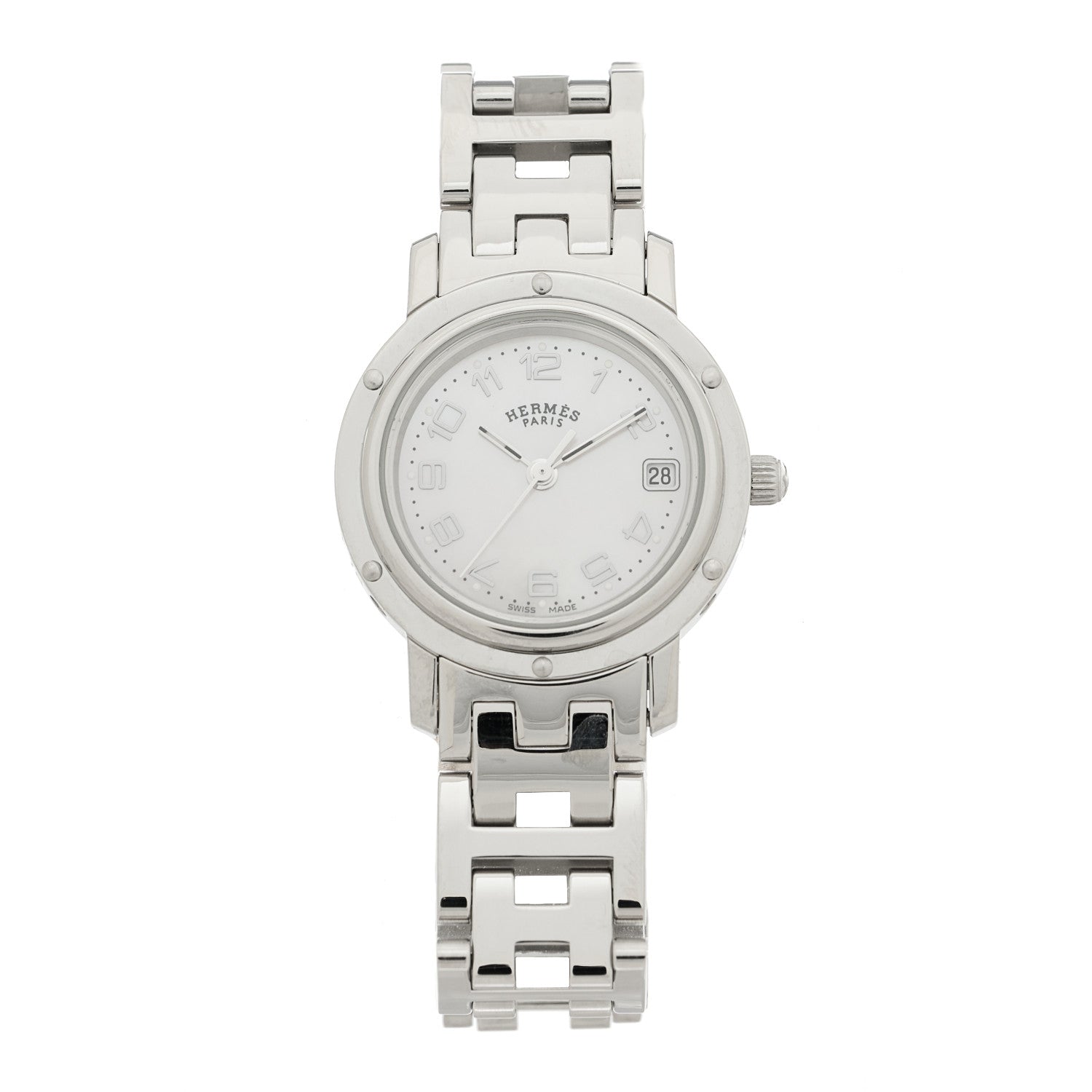 Hermes Stainless Steel Pink Mother of Pearl 24mm Clipper Quartz Watch 1 of 4