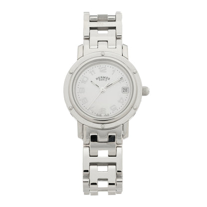 Hermes Stainless Steel Pink Mother of Pearl 24mm Clipper Quartz Watch 1 of 4