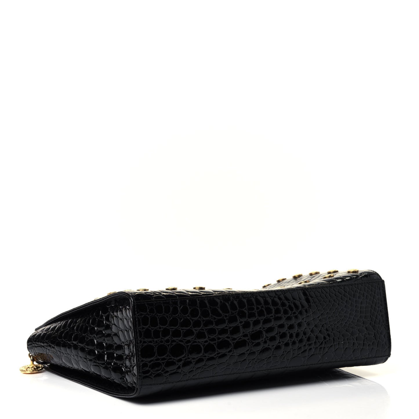 Croc Stamped Patent Medusa Shoulder Bag Black